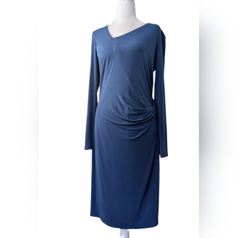 Joeffer Caoc Blue Bodycon Long sleeved Assymetric Style Stretch Midi Dress -M-